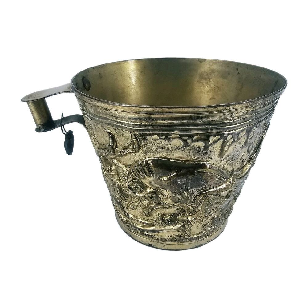 Greek Minoan Brass Copper Repousse Cups Bull Relief Made In Greece 3 1/2" Tall